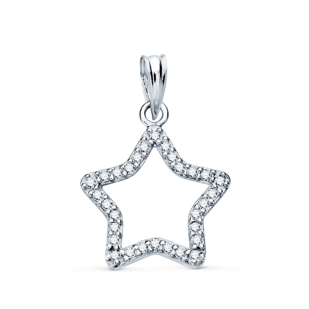 18K COLGANTE ORO BLANCO ESTRELLA CON CIRCONITAS 16X15 MM