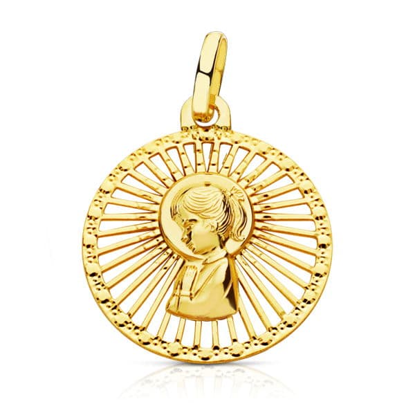 18K MEDALLA VIRGEN NIÑA CERCO CALADO 21X18 MM