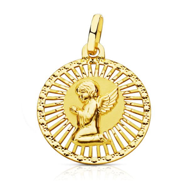 18K MEDALLA ANGEL CERCO CALADO 21X19 MM