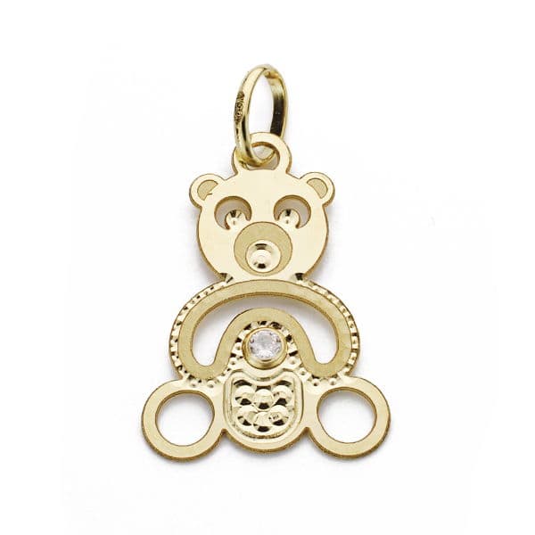 18K COLGANTE OSO CALADO CIRCONITA 19X13MM