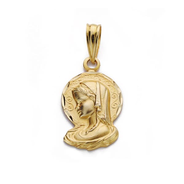 18K MEDALLA SILUETA VIRGEN NIÑA TALLADA 19X16 MM