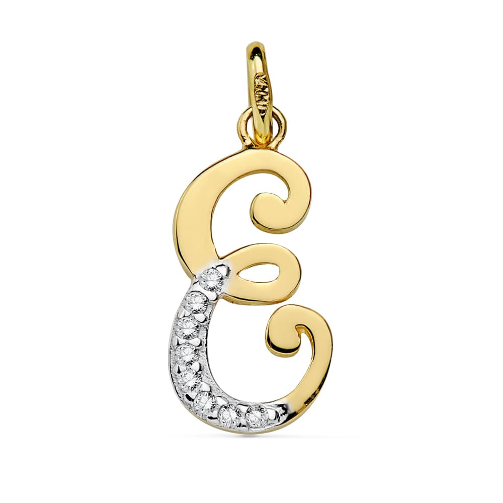18K COLGANTE LETRA E CIRCONITAS 17X8 MM