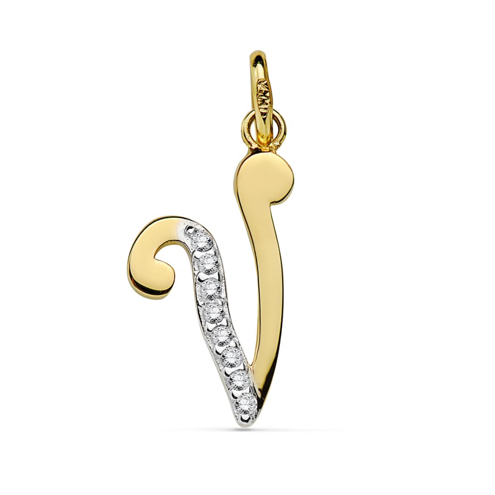 18K COLGANTE LETRA V CIRCONITAS 18X10 MM
