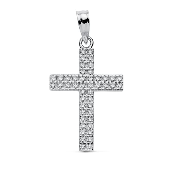 18K CRUZ ORO BLANCO CIRCONITAS 24X15 MM