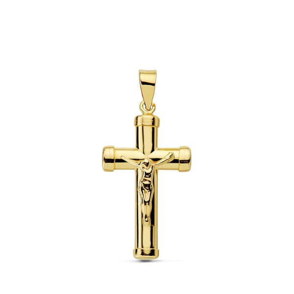 18K CRUZ CON CRISTO PALO OVAL 24X13 MM