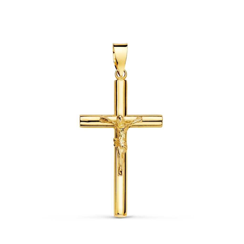 18K CRUZ ORO AMARILLO CON CRISTO TUBO HUECO. 26 X 15 X 2.5 MM