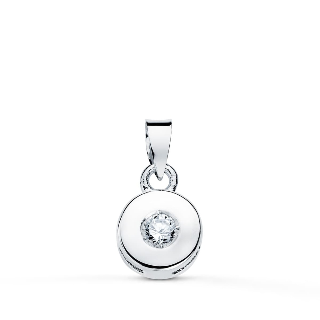 18K COLGANTE ORO BLANCO CHATON 5.5 MM DIAMANTE TALLA BRILLANTE 0.05 QTS SI-H
