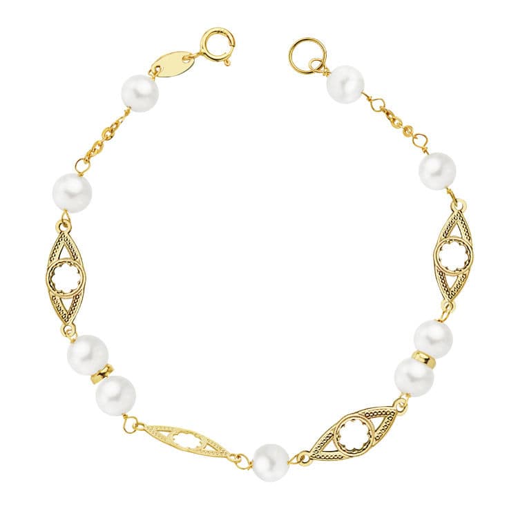 18K PULSERA COMUNION PERLA 5 MM 17 CM
