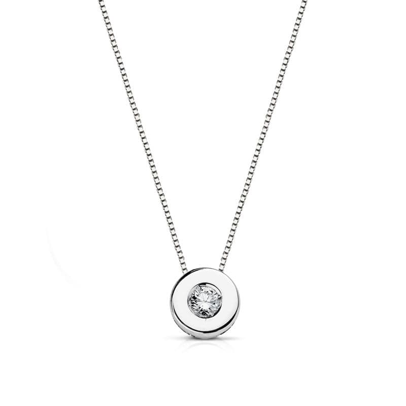 18K GARGANTILLA ORO BLANCO CHATON 6 MM DIAMANTE 0.065 QTS. H-I CADENA 42 CM