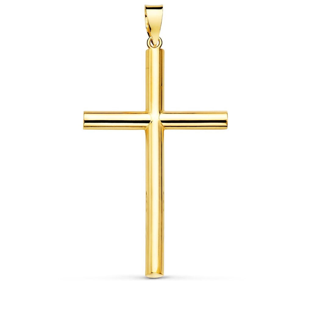 18K CRUZ ORO AMARILLO LISA TUBO HUECO 3 MM 35X22 MM