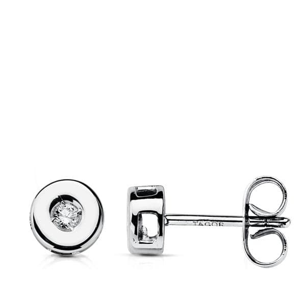 18K PENDIENTES ORO BLANCO DIAMANTES TALLA BRILLANTE 0.07 QTS. 5.5MM