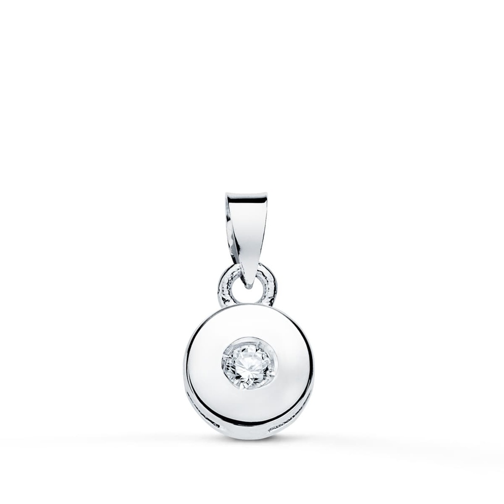 18K COLGANTE ORO BLANCO CHATON 5.5 MM DIAMANTE TALLA BRILLANTE 0.035 QTS SI-H