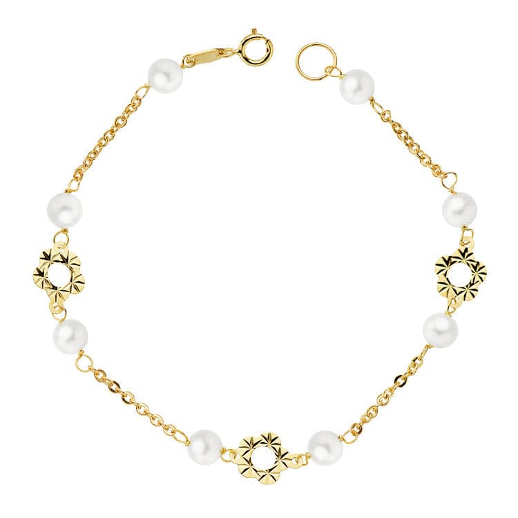 18K PULSERA FLOR Y PERLA 5 MM 18 CM