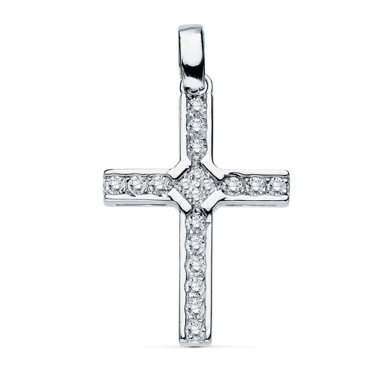 18K CRUZ ORO BLANCO CIRCONITAS 20X14 MM