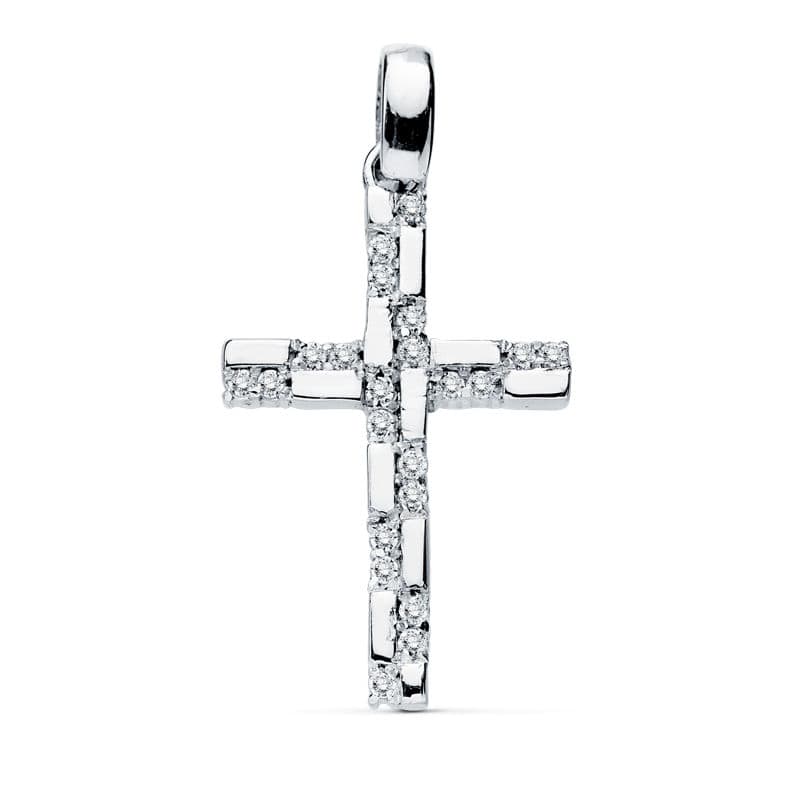 18K CRUZ ORO BLANCO CIRCONITAS 19X12 MM