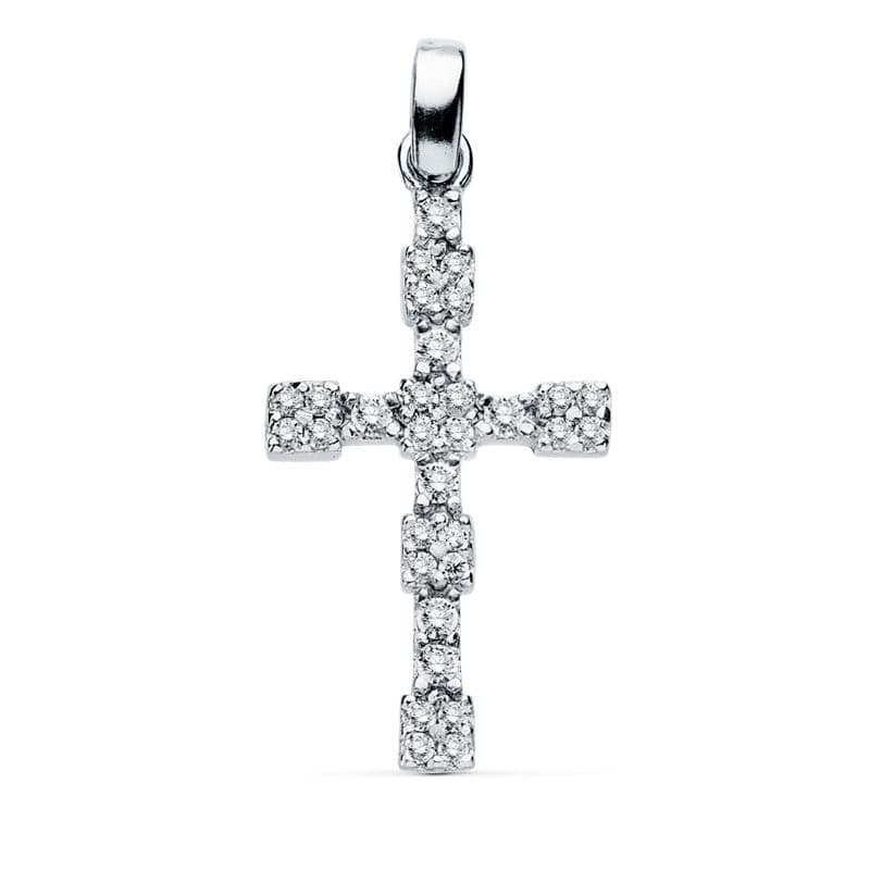 18K CRUZ ORO BLANCO CIRCONITAS 21X13 MM