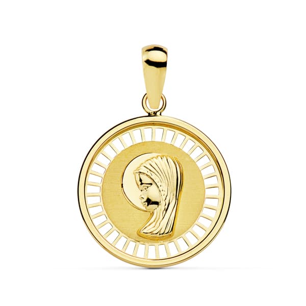 18K MEDALLA VIRGEN NIÑA CERCO CALADO 18 MM