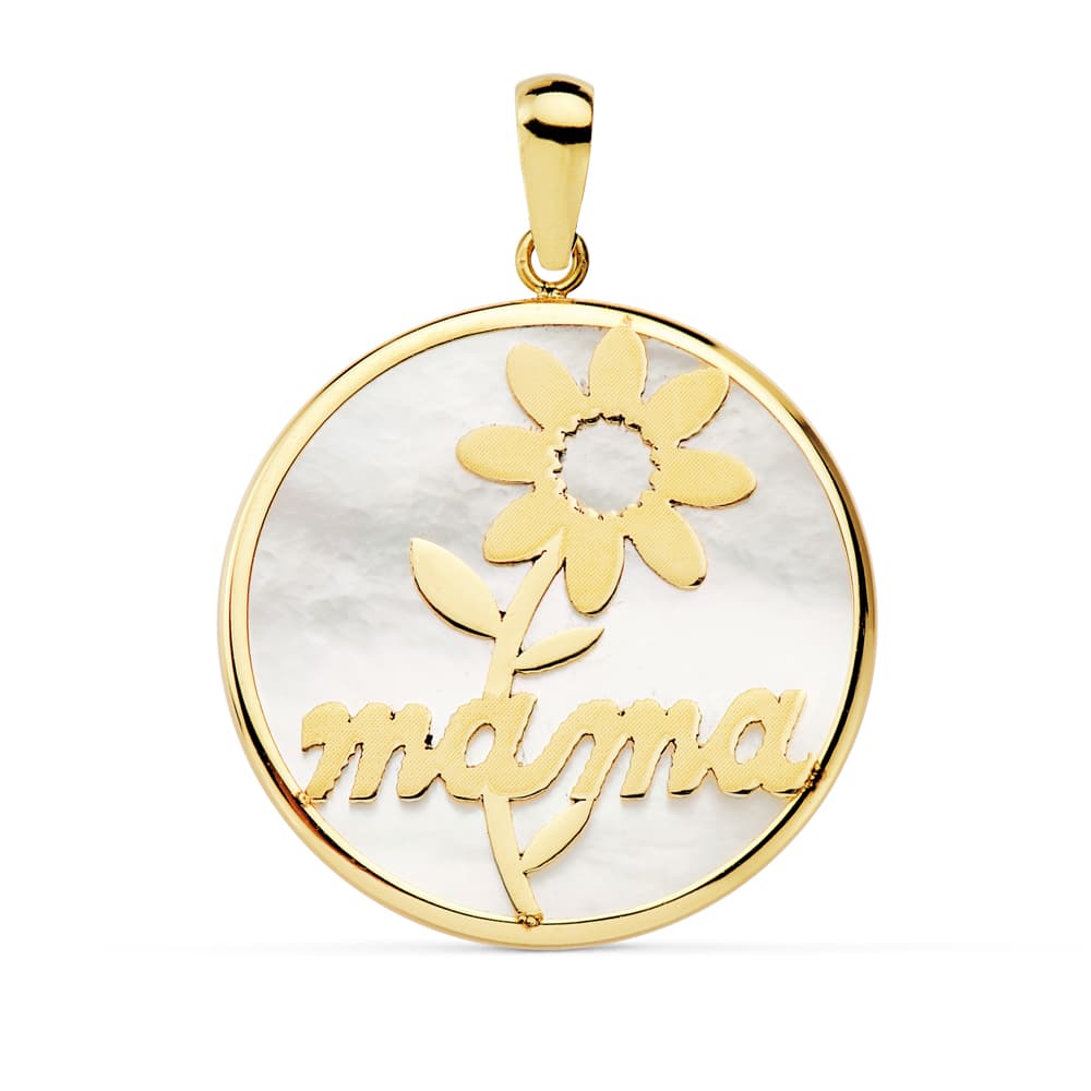 18K COLGANTE ORO AMARILLO MAMA NACAR MARGARITA 20 MM