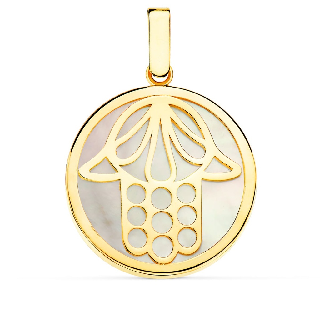 18K COLGANTE NACAR MANO DE FATIMA 20 MM