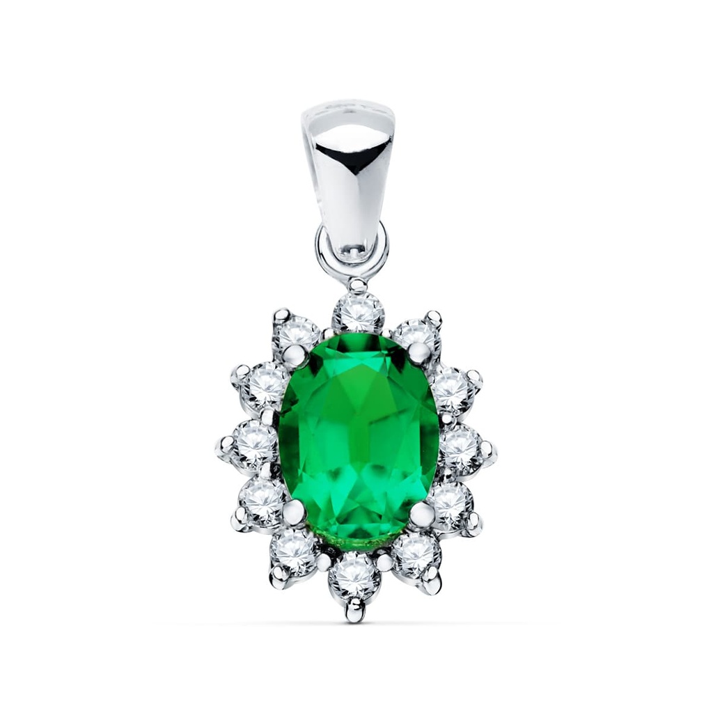 18K COLGANTE O.BLANCO ESMERALDA 0.75 QT. 12 DIAMANTES 0.35 QTS. SI-H. 13X11MM