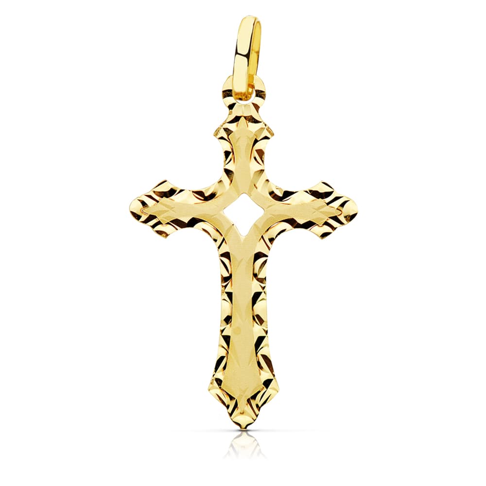 18K CRUZ SIN CRISTO TALLADA 27X17 MM