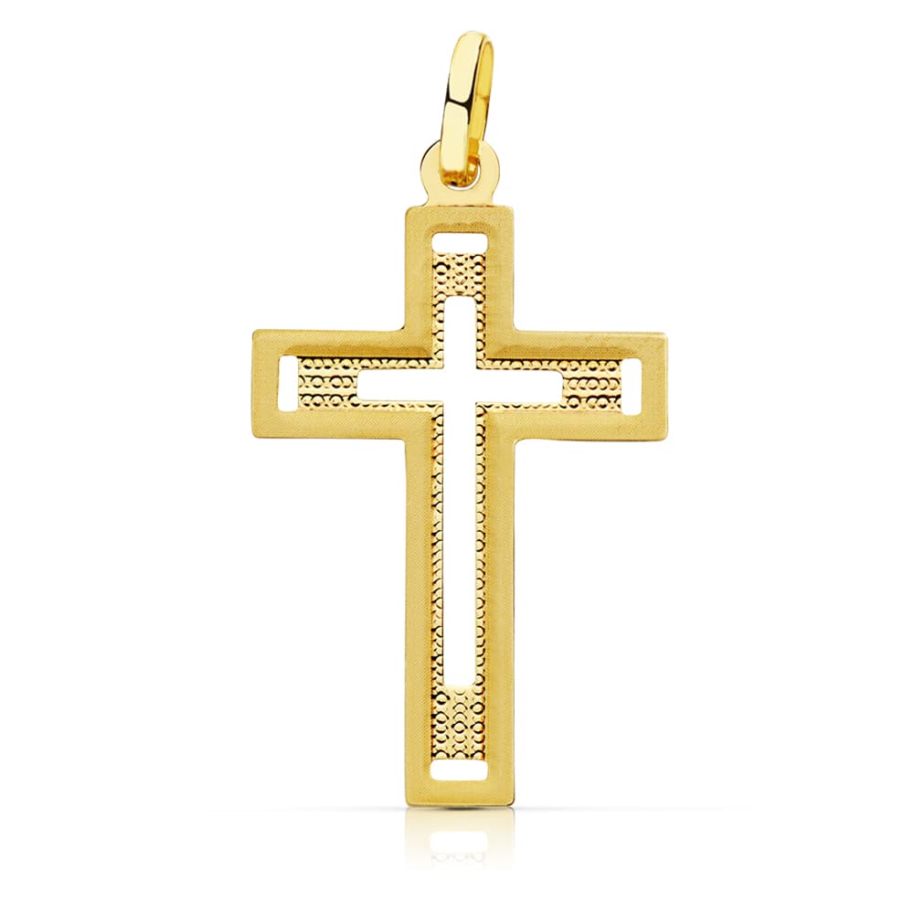 18K CRUZ SIN CRISTO TALLADA 28X17 MM