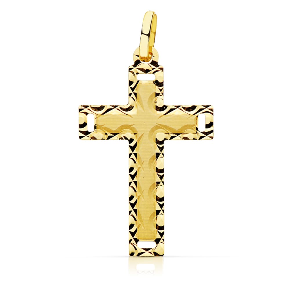 18K CRUZ SIN CRISTO TALLADA 28X17 MM