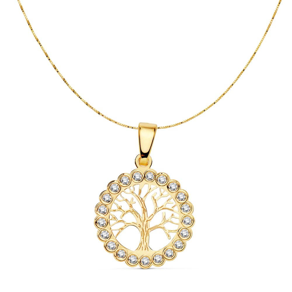 18K COLGANTE ARBOL DE LA VIDA 15 MM CADENA VENECIANA 42 CM