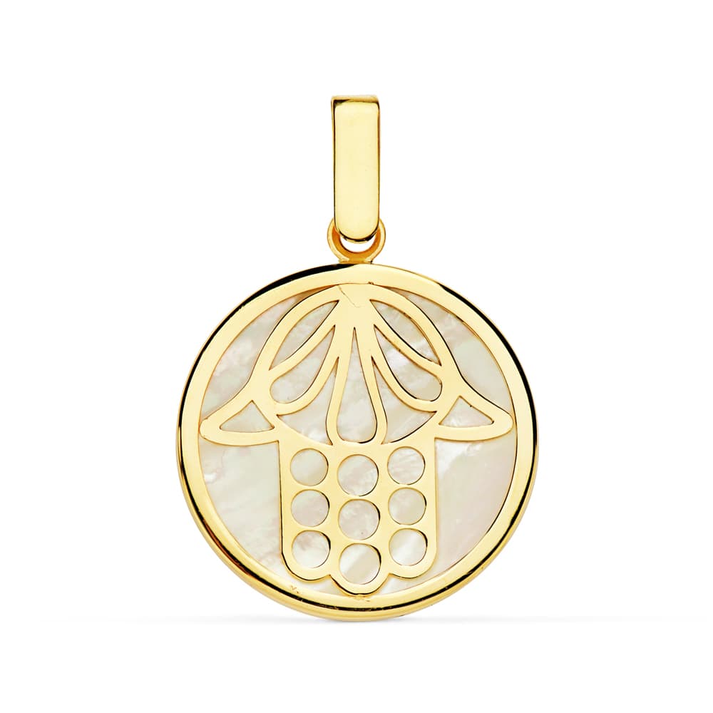 18K COLGANTE NACAR MANO DE FATIMA 18 MM