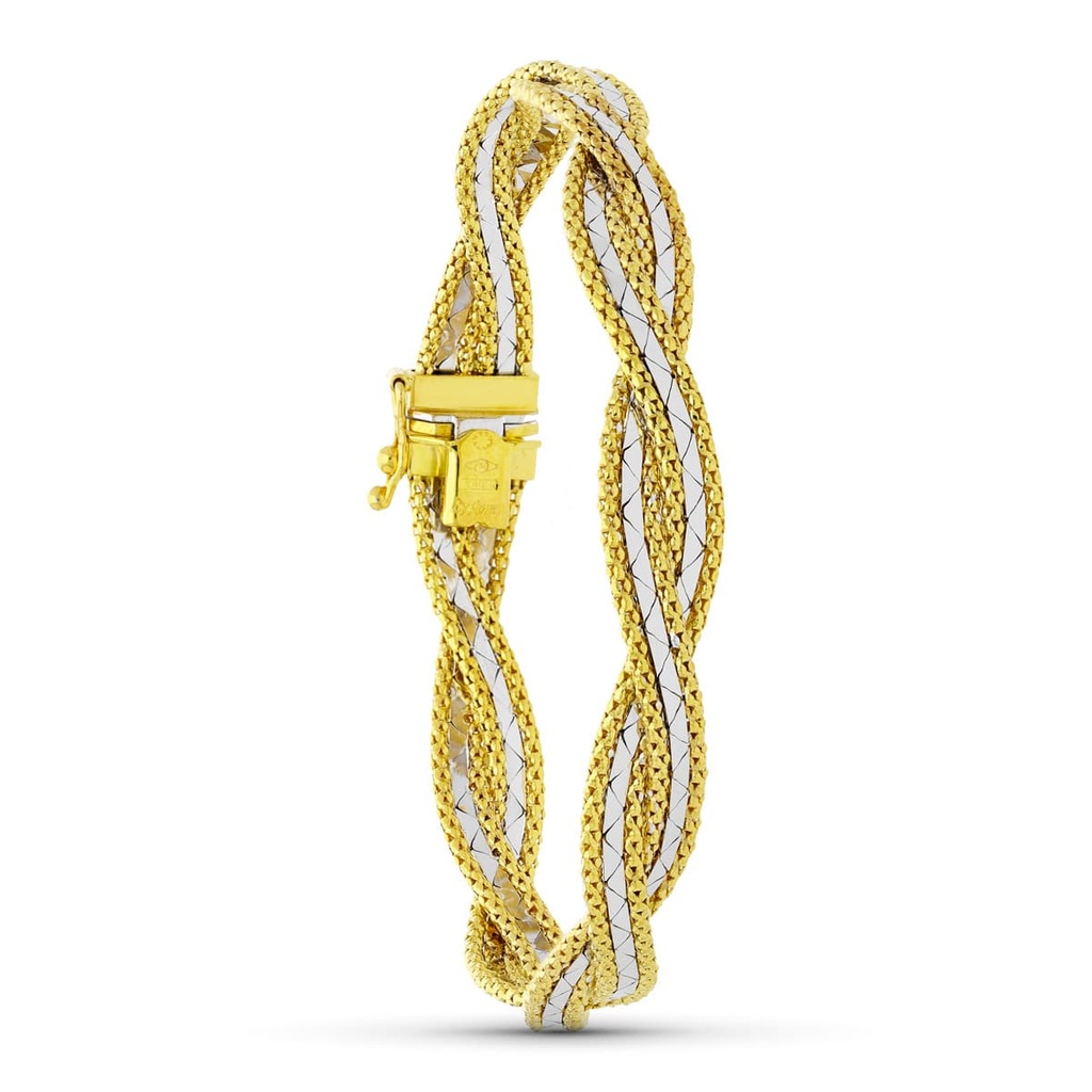 18K PULSERA ORO BICOLOR TRENZADA