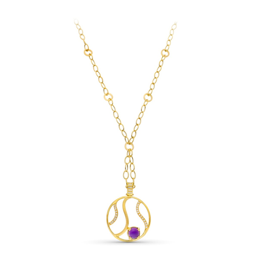 18K GARGANTILLA ORO AMARILLO MATE Y BRILLO MOTIVO REDONDO CIRCONITAS Y PIEDRA