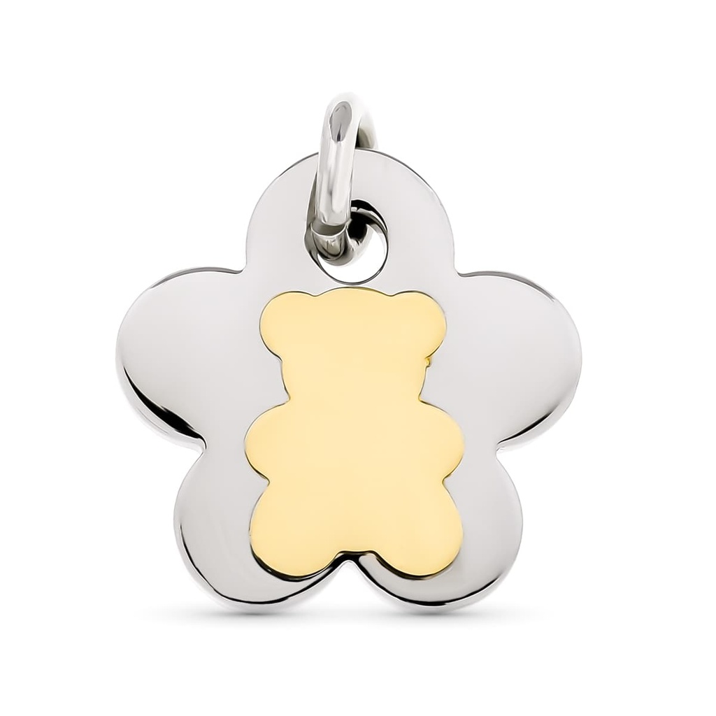 18K COLGANTE ACERO Y ORO FLOR Y OSO