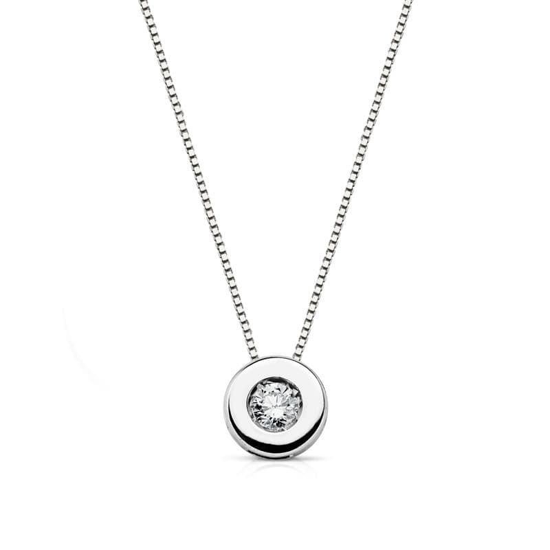 18K GARGANTILLA ORO BLANCO CHATON DIAMANTE 0.08 QTS. H-I CADENA 42 CM