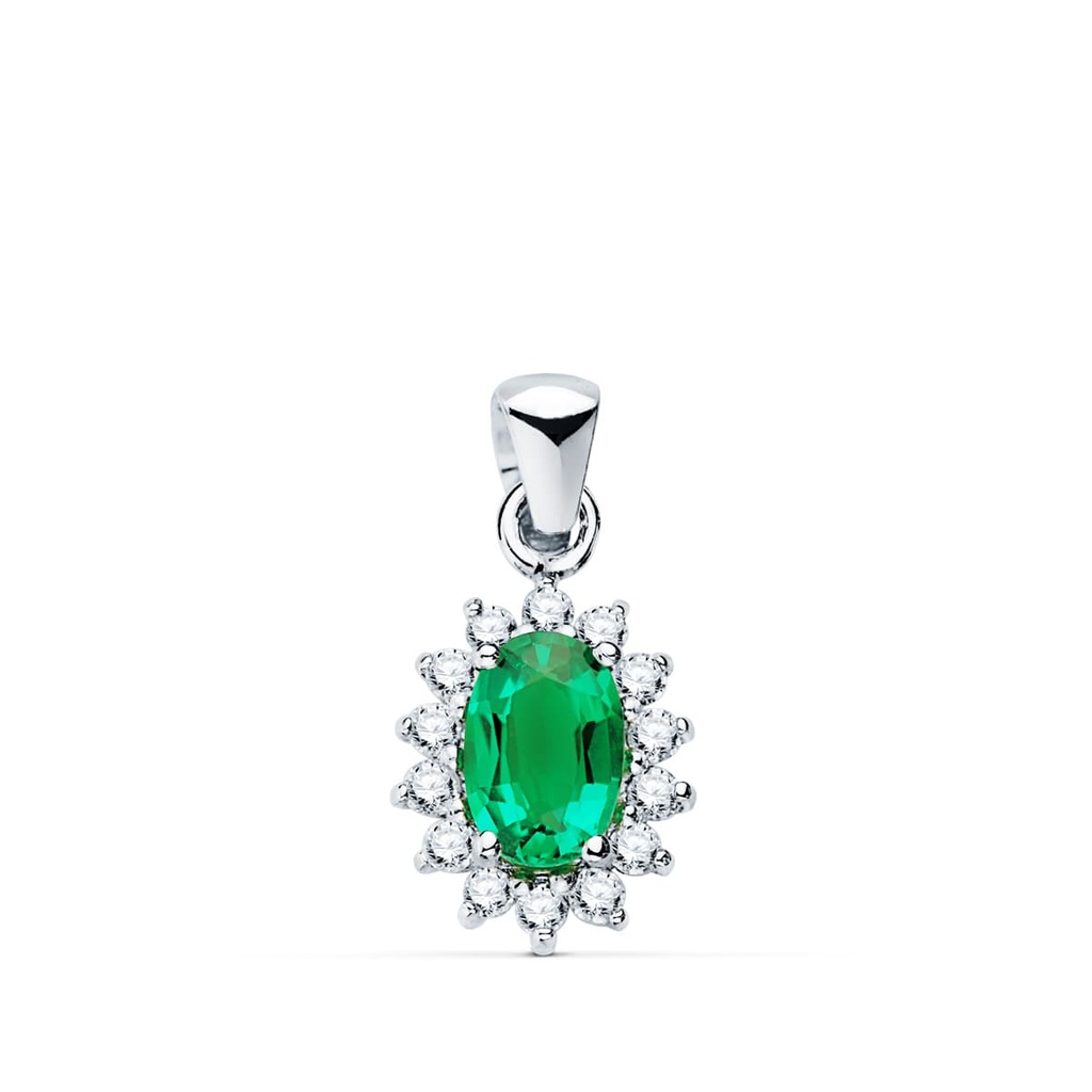 18K COLGANTE O.BLANCO ESMERALDA 0.39 QT. 14 DIAMANTES 0.14 QTS. SI-H. 10X8 MM