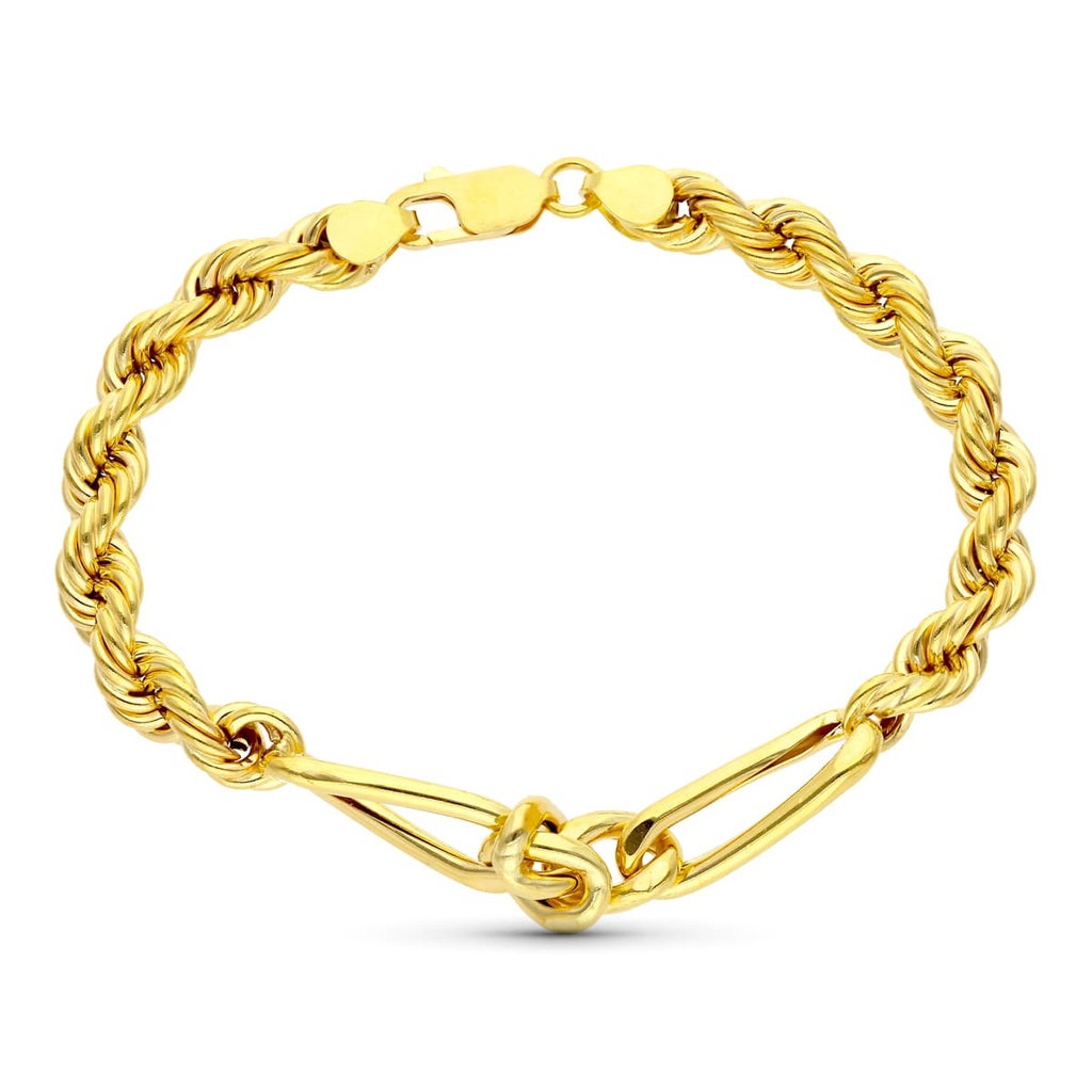 18K PULSERA ORO AMARILLO SALOMONICO ALTERNADO ESLABON CARTIER 20 CM 6.5 MM