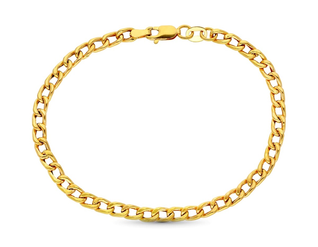 18K PULSERA ORO AMARILLO HUECA ESLABON BARBADO 18.5 CM 3 MM