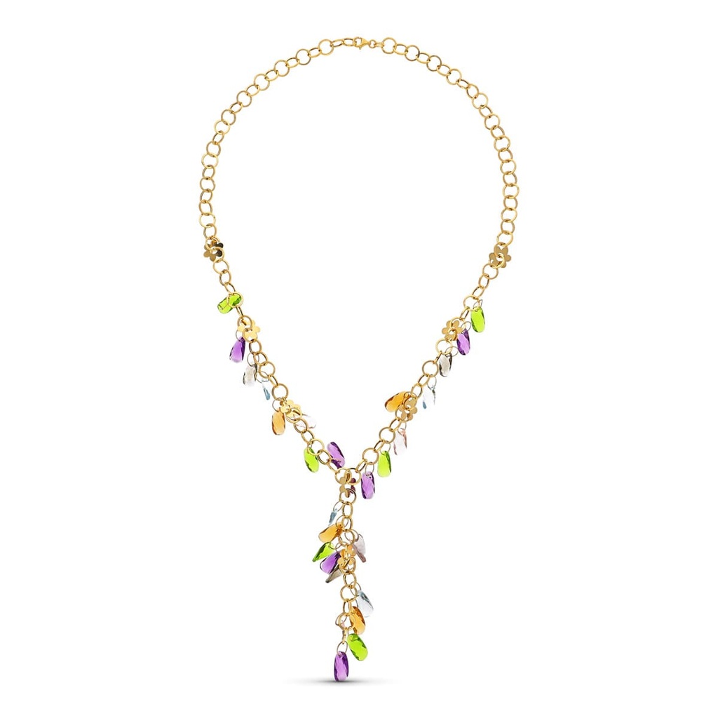 18K GARGANTILA ORO AMARILLO FLORES Y PIEDRAS COLORES