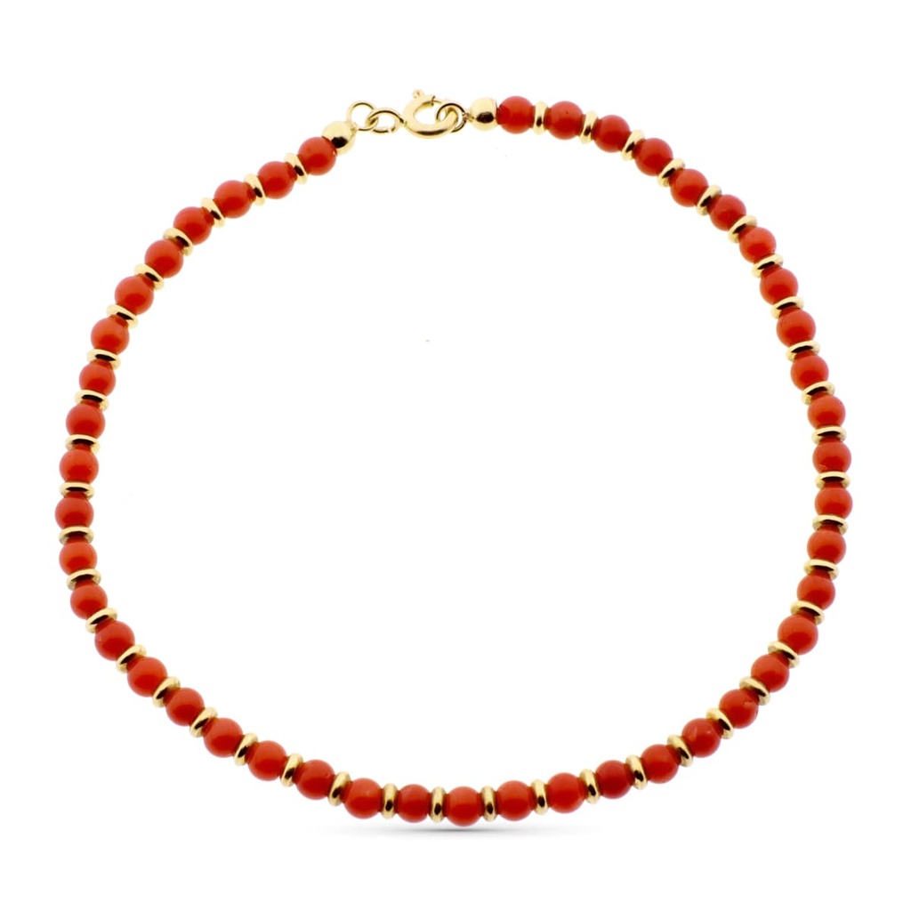 18K PULSERA ORO AMARILLO CORAL FINO CERDEÑA Y ANILLAS ORO EN BRILLO 19 CM