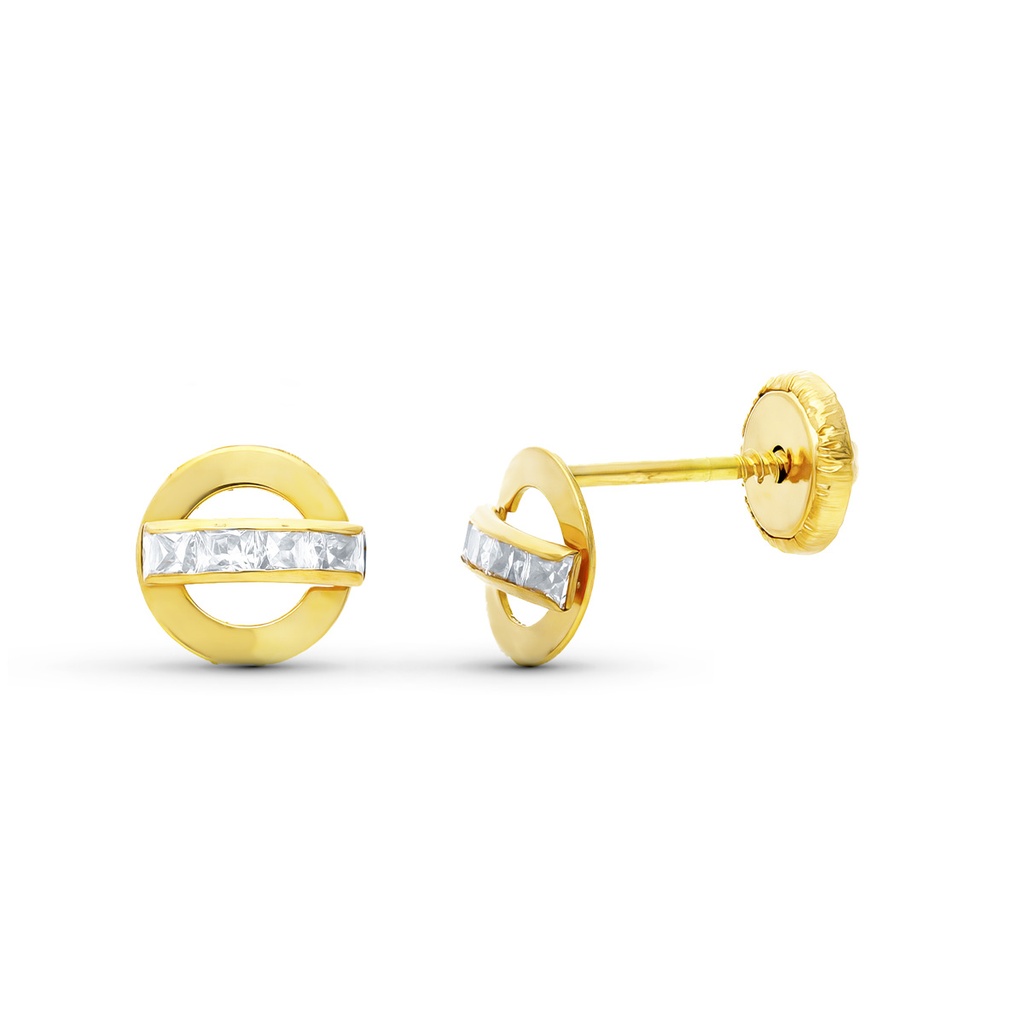 18K PENDIENTES ORO BICOLOR CIRCONITAS 6 MM