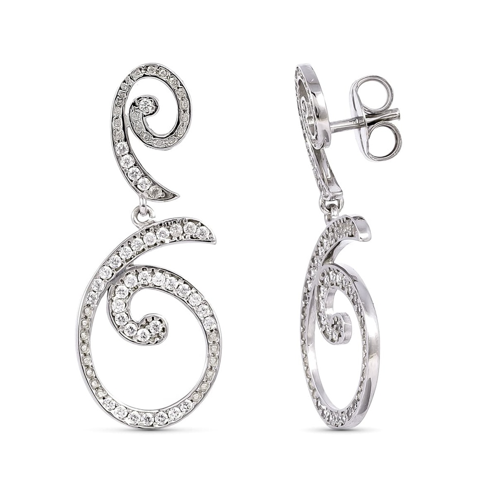 18K PENDIENTES LARGOS ORO BLANCO CON CIRCONITAS 35X14 MM CIERRE PRESION