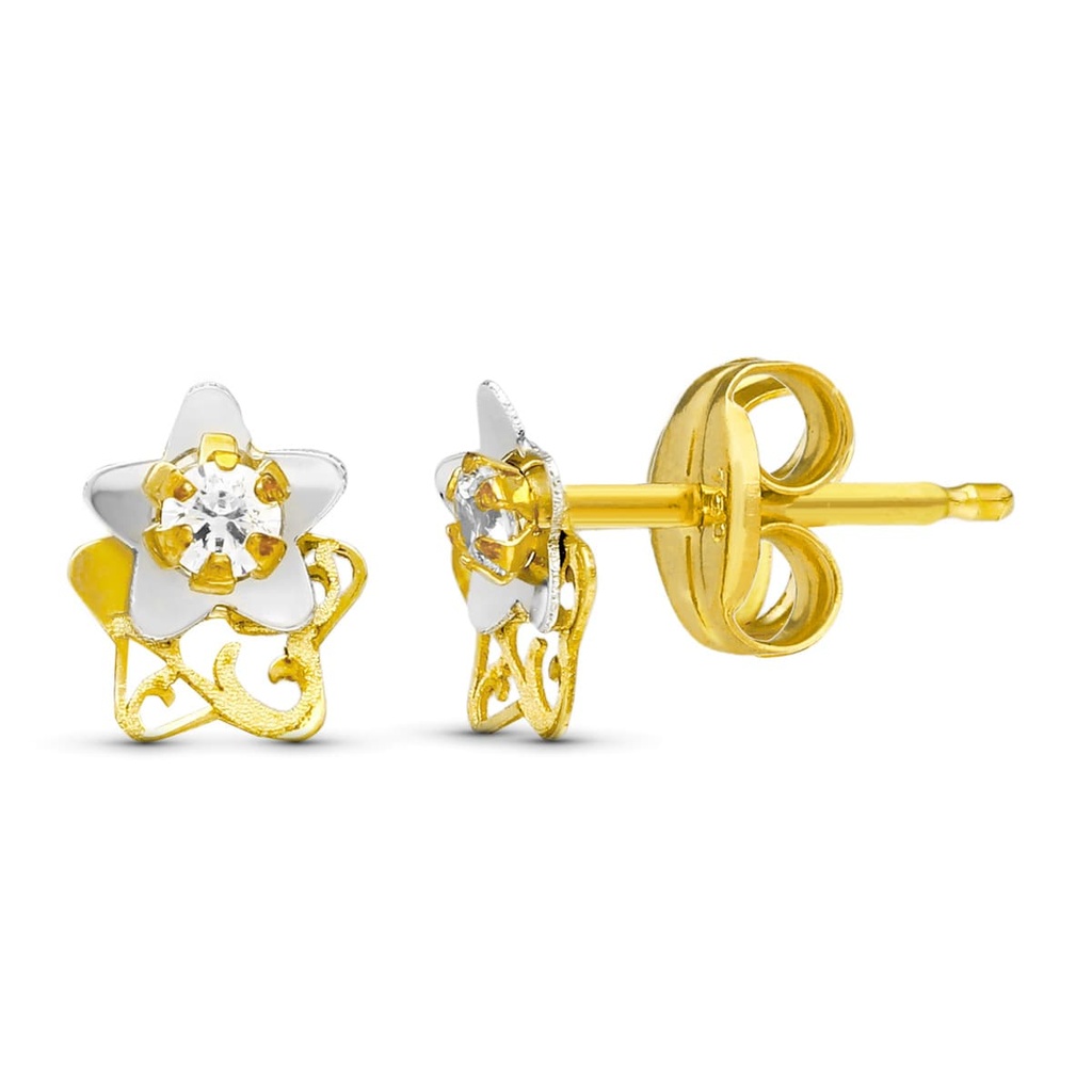 18K PENDIENTES ORO BICOLOR ESTRELLA 6X5 MM