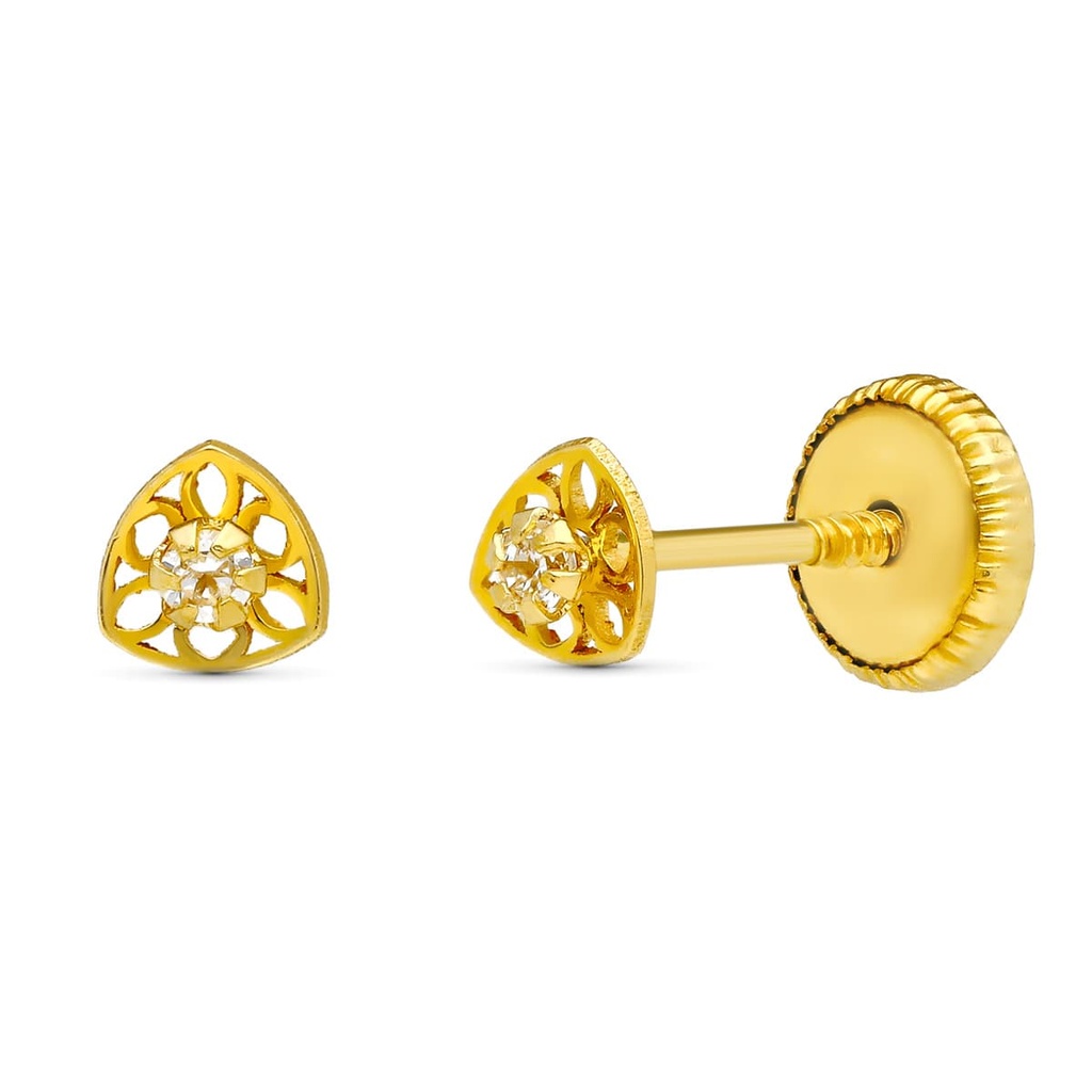 18K PENDIENTES ORO AMARILLO TRIANGULO CALADO 3X3 MM