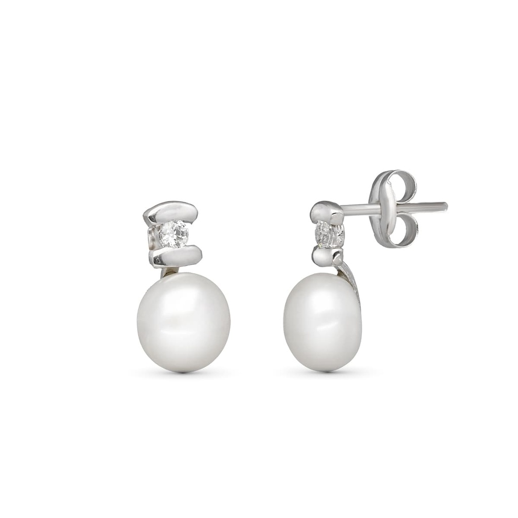 18K PENDIENTES PERLA CIRCONITAS 10X6 MM