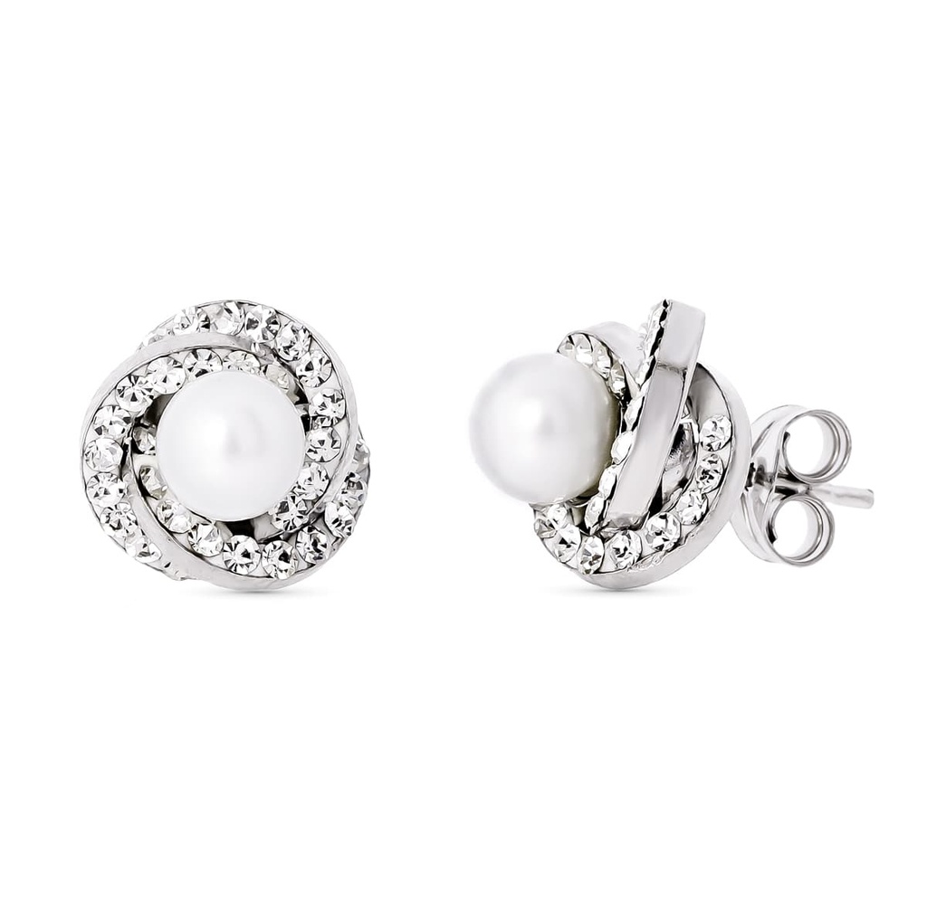 18K PENDIENTES ORO BLANCO NUDO PERLA 9X9 MMCIERRE PRESION