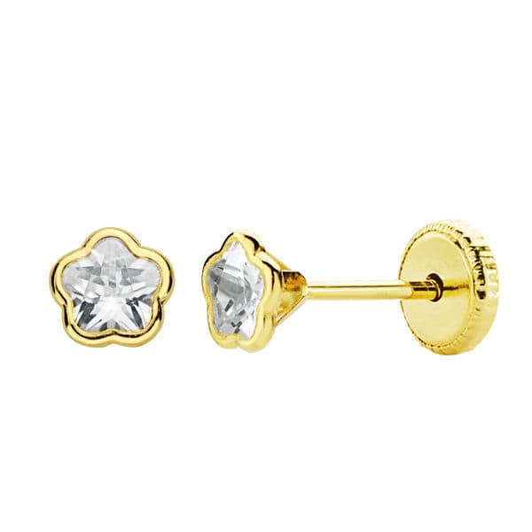 18K PENDIENTES ORO AMARILLO FLOR CIRCONITA 4X4 MM