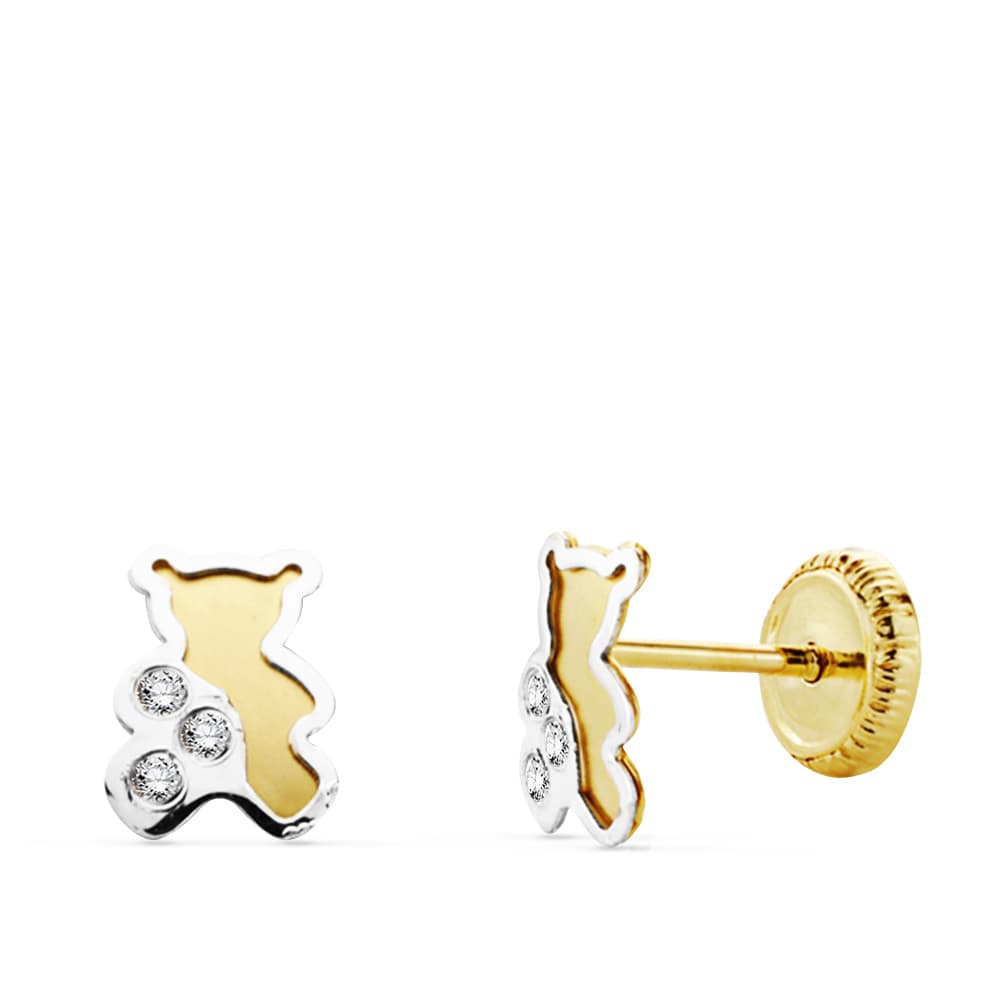 18K PENDIENTES ORO BICOLOR CIRCONITA OSO.6X5 MM