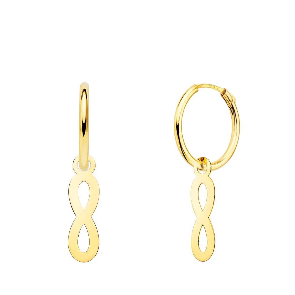 18K AROS ORO AMARILLO TUBO CON COLGANTE INFINITO 12X4 MM ARO 12X1.5 MM