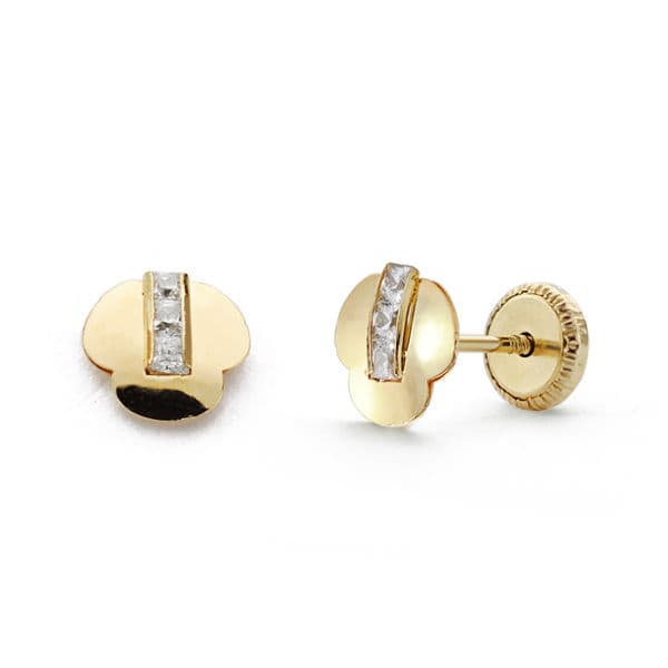 18K PENDIENTES ORO AMARILLO TREBOL CIRCONITAS. 6 MM