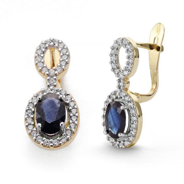 18K PENDIENTES ZAFIRO Y CIRCONITAS 18X8 MM