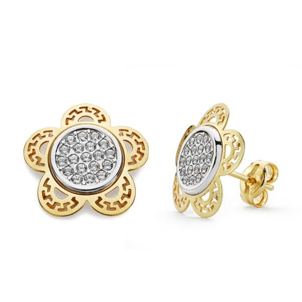 18K PENDIENTES ORO BICOLOR FLOR 12X12 MM